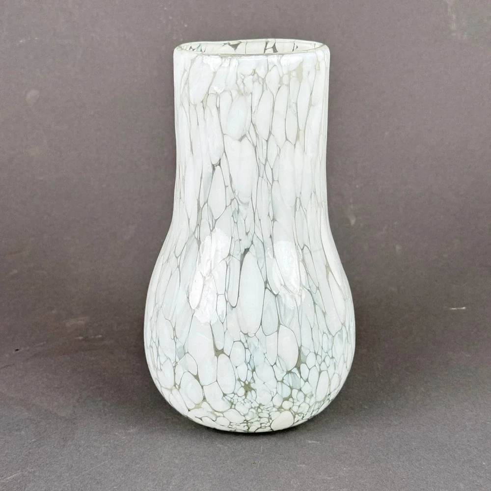 Art Glass Vase White speckled beans Mottled Hand Blown 8